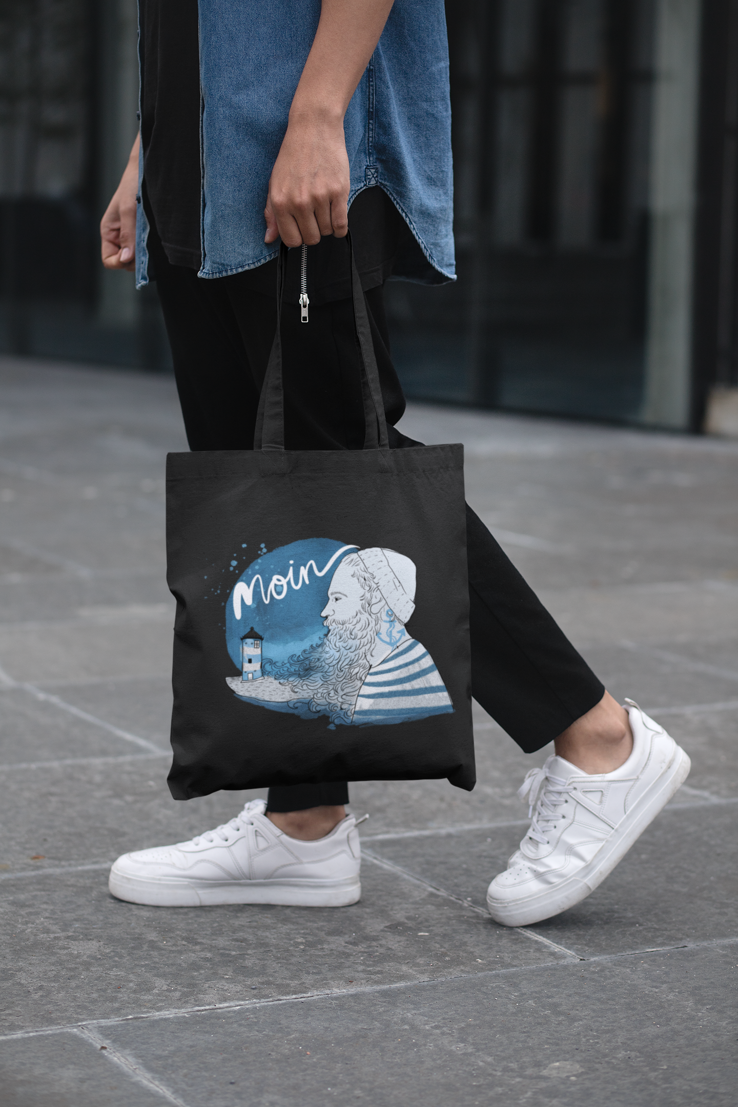 Baumwolltasche "Moin" mit langen Henkel