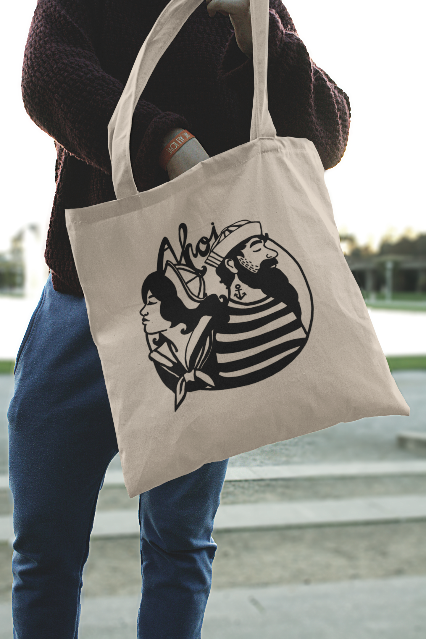 Cotton bag "Ahoi Sailor" with long handle